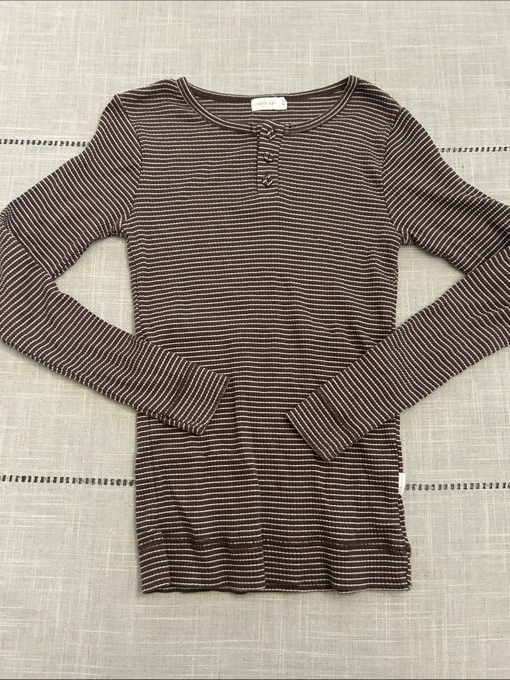 Jamie Kay Brown and Cream Striped Long-Sleeve Henley Top